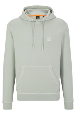 Hugo Boss French-terry-cotton Hooded Sweatshirt With Logo Patch In Light Grey