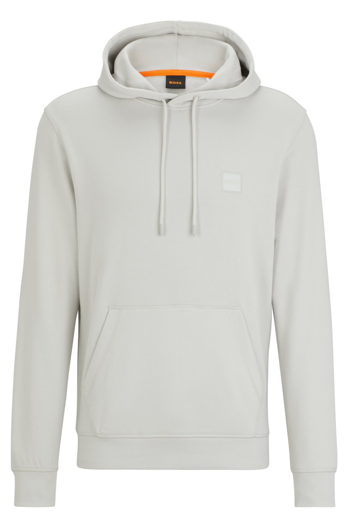 Cotton-terry hoodie with logo patch, Light Grey