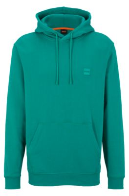 Hugo Boss French-terry-cotton Hooded Sweatshirt With Logo Patch In Green