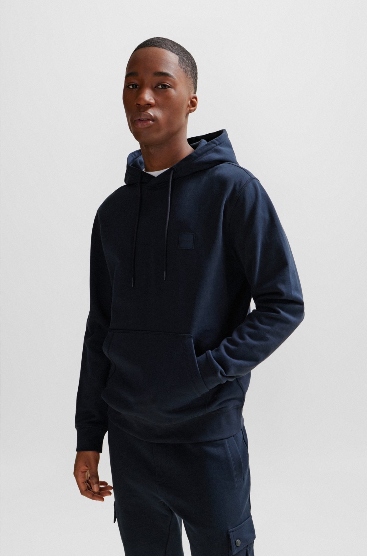 BOSS - Cotton-terry hoodie with logo patch