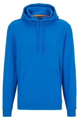 Hugo Boss French-terry-cotton Hooded Sweatshirt With Logo Patch In Light Blue