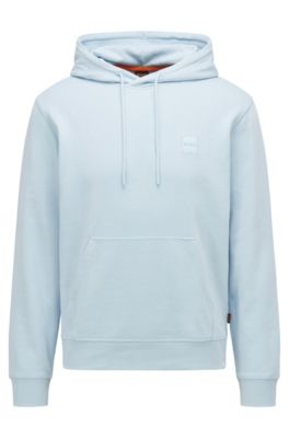 Hugo Boss French-terry-cotton Hooded Sweatshirt With Logo Patch In Light Blue