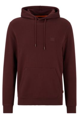 Hugo Boss French-terry-cotton Hooded Sweatshirt With Logo Patch In Dark Red