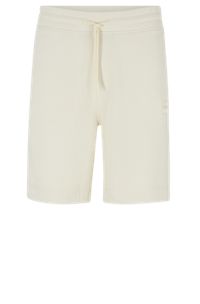Drawstring shorts in French terry cotton with logo patch, Light Beige