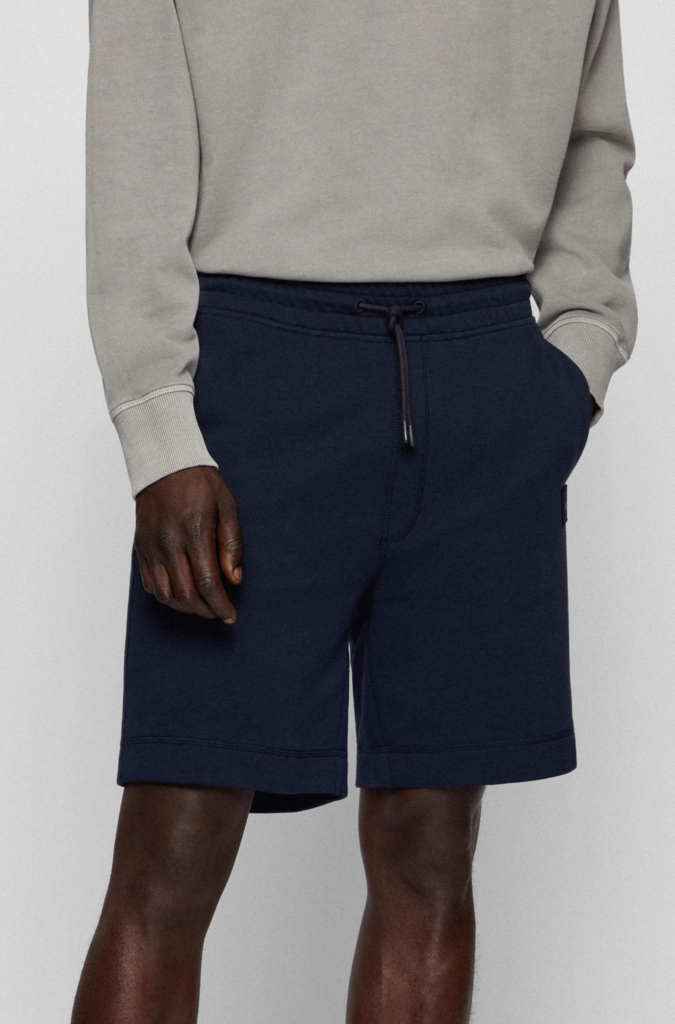 BOSS - Drawstring shorts in French terry cotton with logo patch