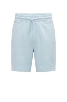 Hugo Boss Drawstring Shorts In French Terry Cotton With Logo Patch In Light Blue