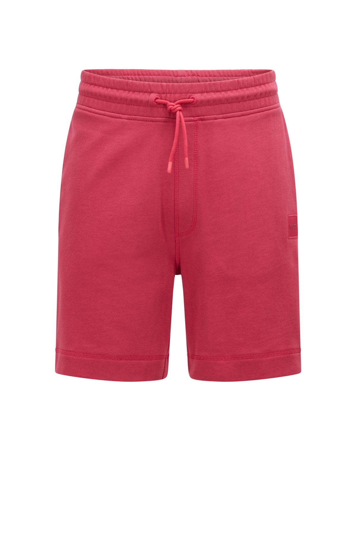 Drawstring shorts in French terry cotton with logo patch, Pink