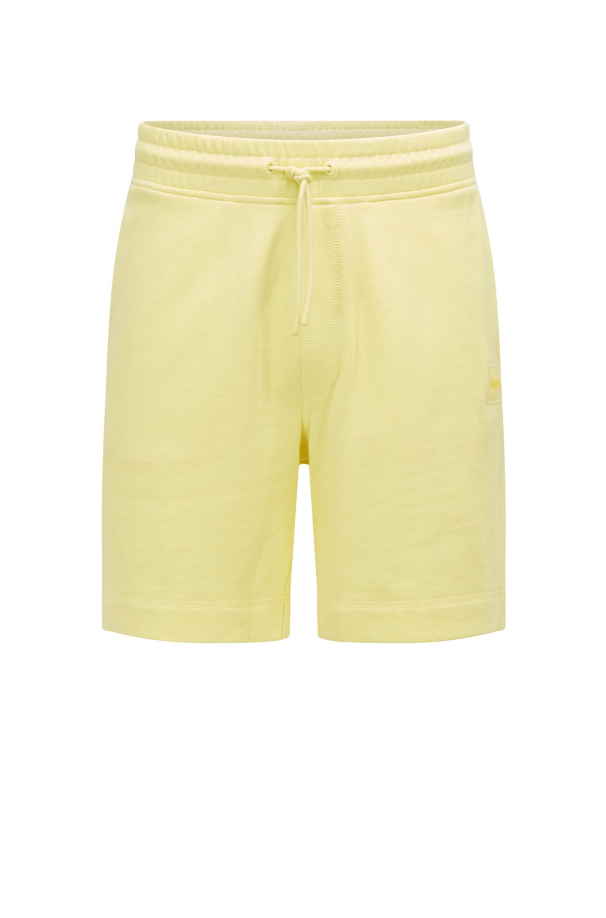 Drawstring shorts in French terry cotton with logo patch, Light Yellow