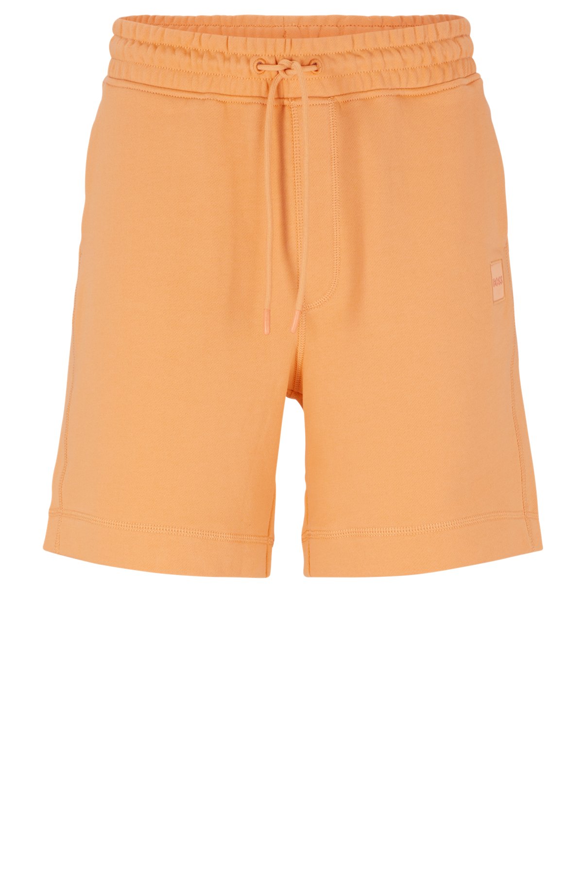 Drawstring shorts in French terry cotton with logo patch, Light Orange
