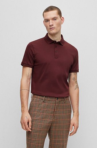 Regular-fit polo shirt in mercerized cotton, Dark Red