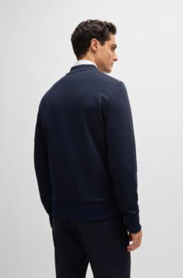 Zip-up sweatshirt in and technical fabric, Dark Blue
