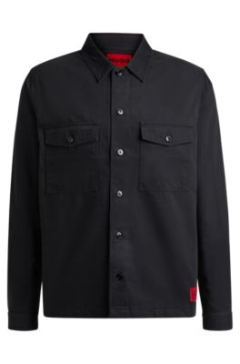 HUGO - Oversize-fit overshirt in cotton twill with camp collar