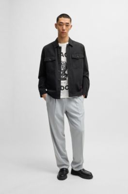 Oversize-fit overshirt in cotton gabardine, Black