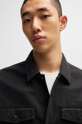 Oversize-fit overshirt in cotton gabardine, Black