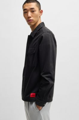 Oversize-fit overshirt in cotton gabardine, Black