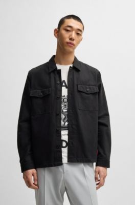 Oversize-fit overshirt in cotton gabardine, Black