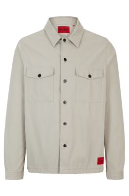 HUGO - Oversize-fit overshirt in cotton twill with camp collar
