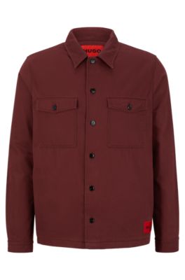Hugo Boss Oversize-fit Overshirt In Cotton Twill With Camp Collar In Dark Brown