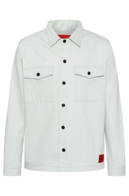 Hugo Boss Oversize-fit Overshirt In Cotton Twill With Camp Collar In Light Green