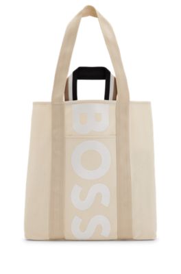 BOSS - tote printed bag with Structured-canvas logo