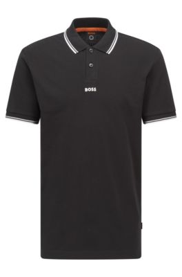 BOSS Cotton piqu polo shirt with contrast logo and tipping