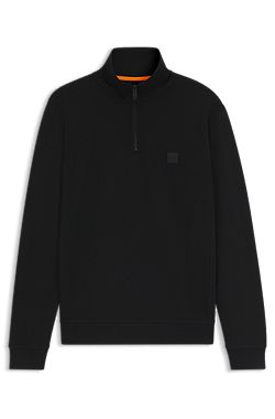 Zip-neck sweatshirt in cotton terry with logo patch