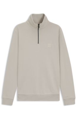 Sweat en molleton de coton &agrave; col zipp&eacute; 1/4 avec patch logo, Gris chin&eacute;