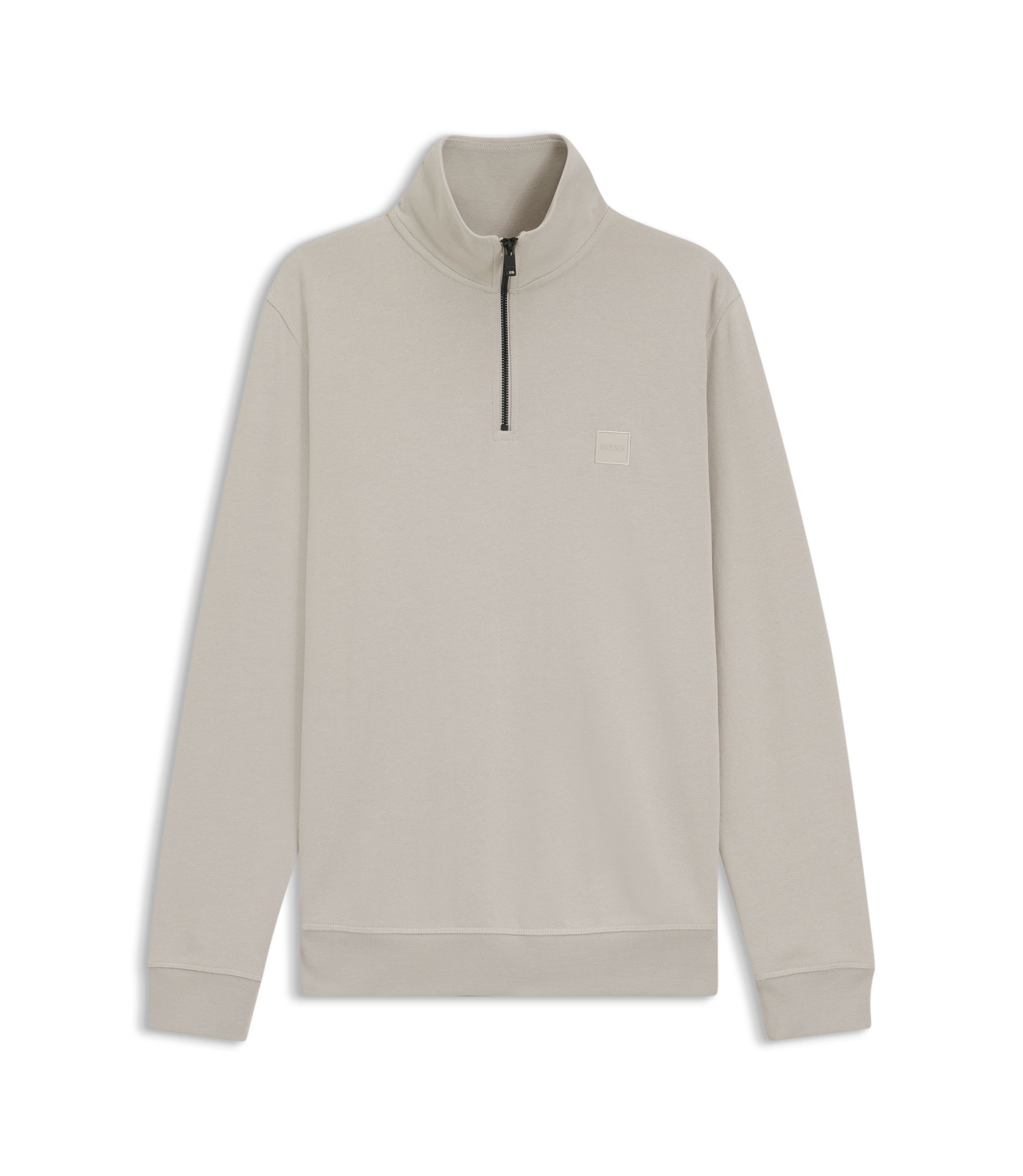 HUGO BOSS ロゴ入り グレー／ライトグレー BOSS - Cotton-terry sweatshirt with zipper collar - Light Grey