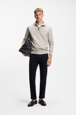 Sudadera de felpa de algod&oacute;n con cuello con cremallera, Gris claro