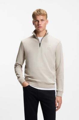 Sudadera de felpa de algod&oacute;n con cuello con cremallera, Gris claro