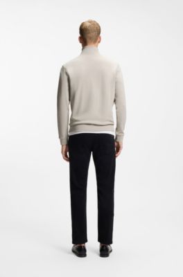 Sweat en molleton de coton &agrave; col zipp&eacute; 1/4 avec patch logo, Gris chin&eacute;