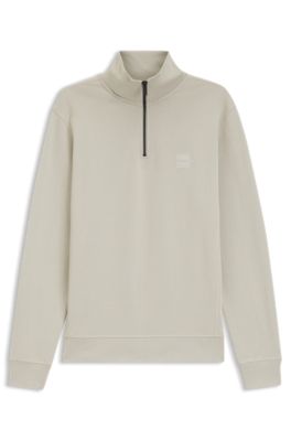 Sudadera de felpa de algod&oacute;n con cuello con cremallera, Beige claro