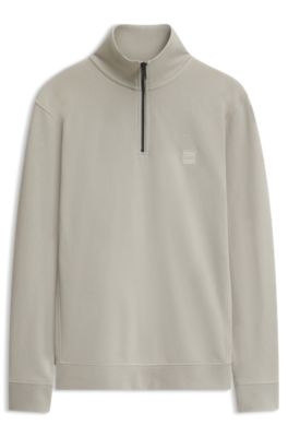 Cotton-terry sweatshirt with zipper collar, Light Beige