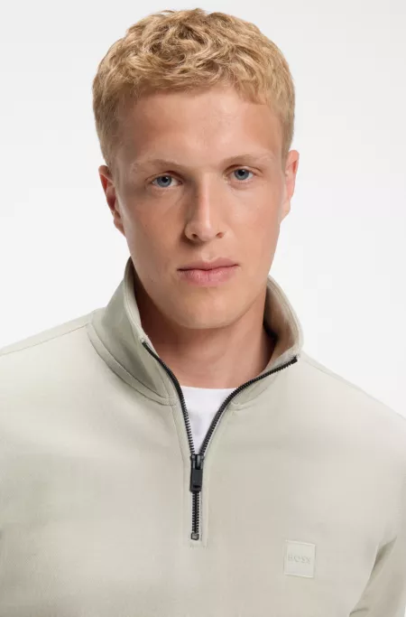 Cotton-terry sweatshirt with zipper collar
