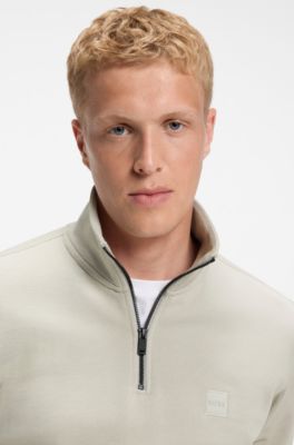 Cotton-terry sweatshirt with zipper collar, Light Beige
