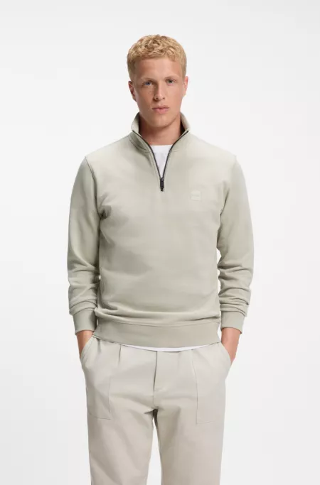 Cotton-terry sweatshirt with zipper collar