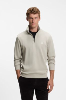 Sudadera de felpa de algod&oacute;n con cuello con cremallera, Beige claro
