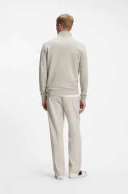 Cotton-terry sweatshirt with zipper collar, Light Beige