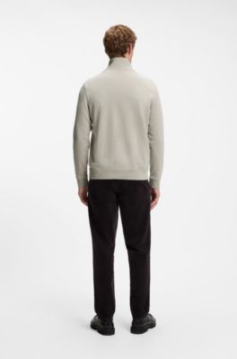 Sudadera de felpa de algod&oacute;n con cuello con cremallera, Beige claro
