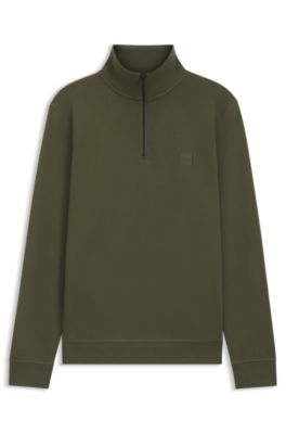Sudadera de felpa de algod&oacute;n con cuello con cremallera, Verde