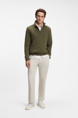 Cotton-terry sweatshirt with zipper collar, Green