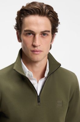 Cotton-terry sweatshirt with zipper collar, Green