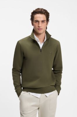 Cotton-terry sweatshirt with zipper collar, Green