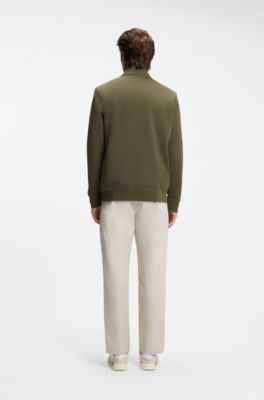 Cotton-terry sweatshirt with zipper collar, Green