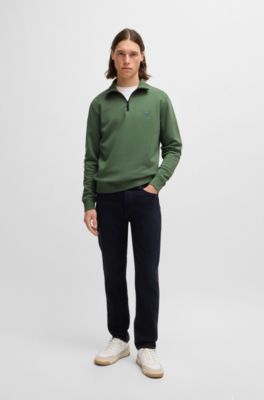 Sudadera de felpa de algod&oacute;n con cuello con cremallera y parche de logo, Cal