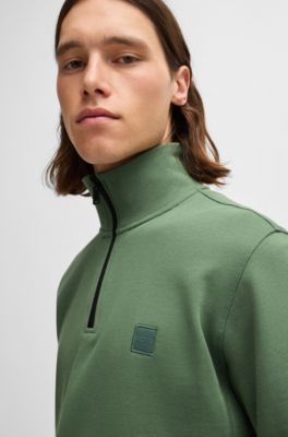Sudadera de felpa de algod&oacute;n con cuello con cremallera y parche de logo, Cal