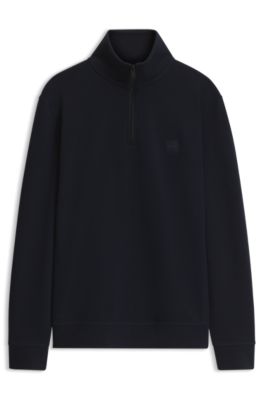 Cotton-terry sweatshirt with zipper collar, Dark Blue