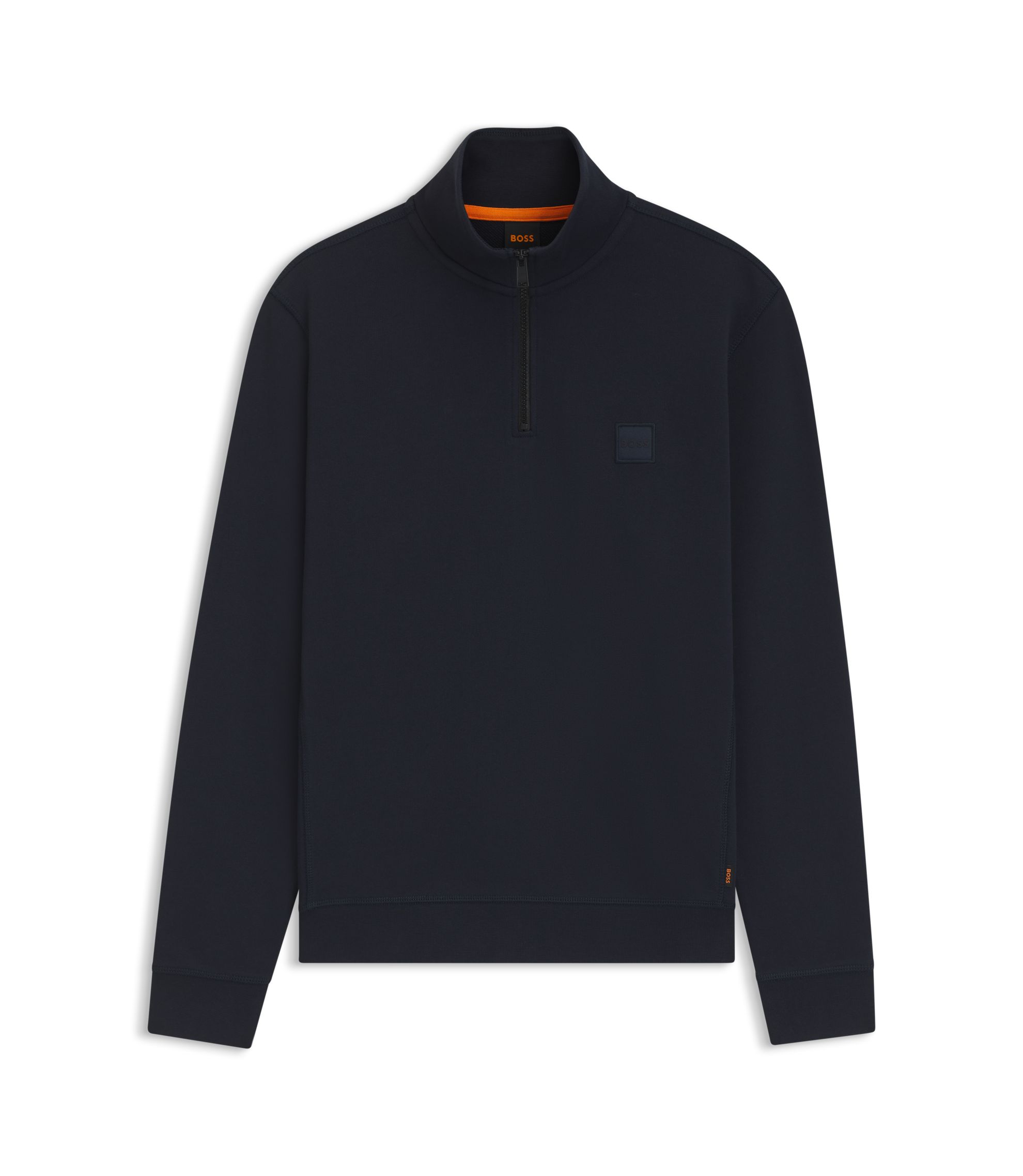BOSS - Cotton-terry sweatshirt with zipper collar - Dark Blue
