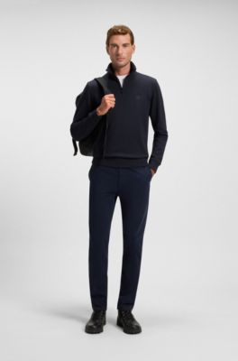 Sudadera de felpa de algod&oacute;n con cuello con cremallera, Azul oscuro