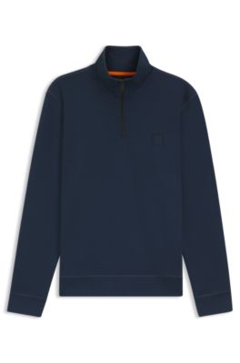 Sudadera de felpa de algod&oacute;n con cuello con cremallera, Celeste